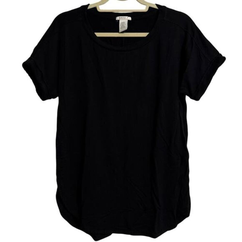 Matty M Womens Black‎ Short Sleeve Scoop Neck Cuffed T-Shirt Size S